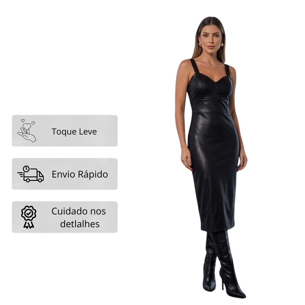 Vestido Curto Midi em Courino com Alças Reguláveis Ilícito