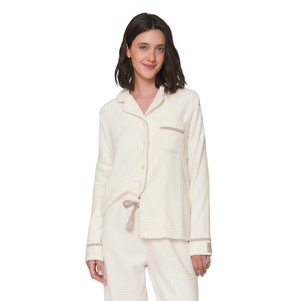 Pijama Aberto Feminino em Fleece Jacquard