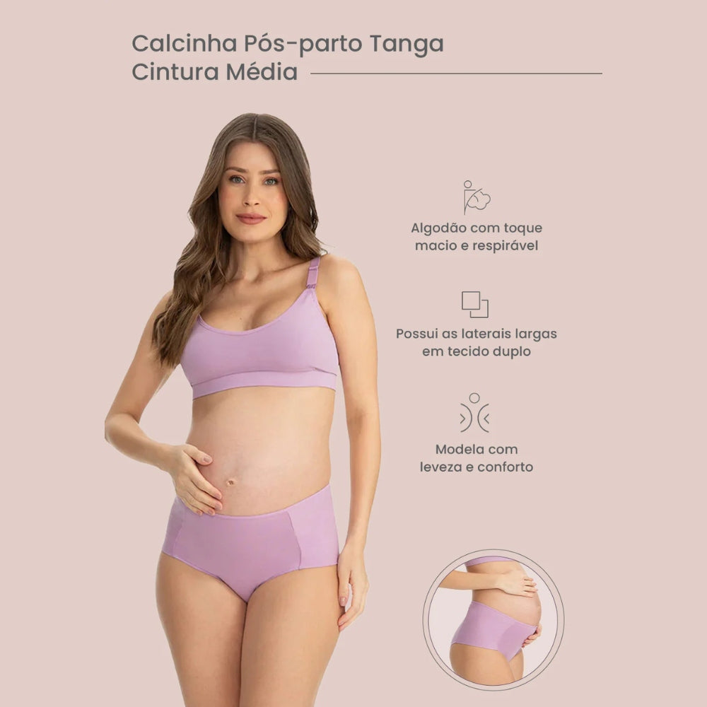 Calcinha Pós-Parto Tanga Cintura Média em Algodão - Segurança e Conforto