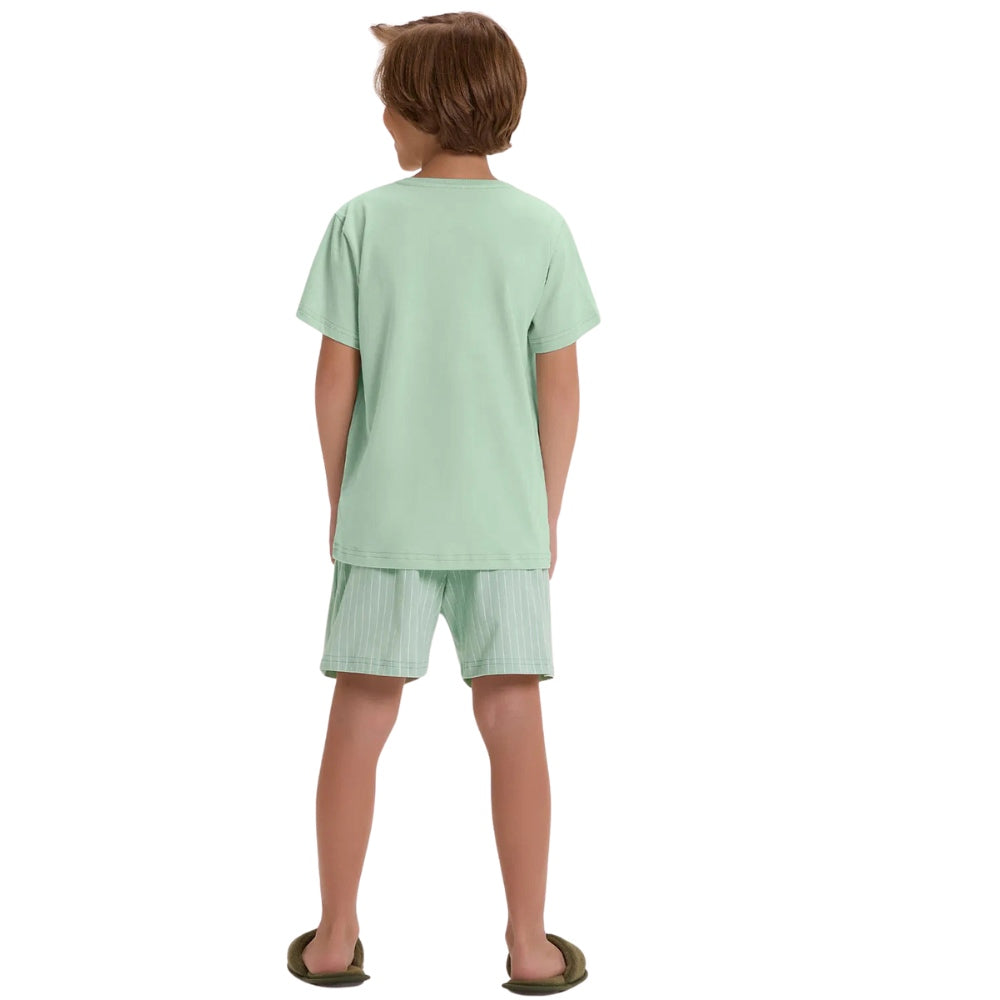 Pijama Masculino Infantil Manga Curta Com Bermuda 100% Algodão