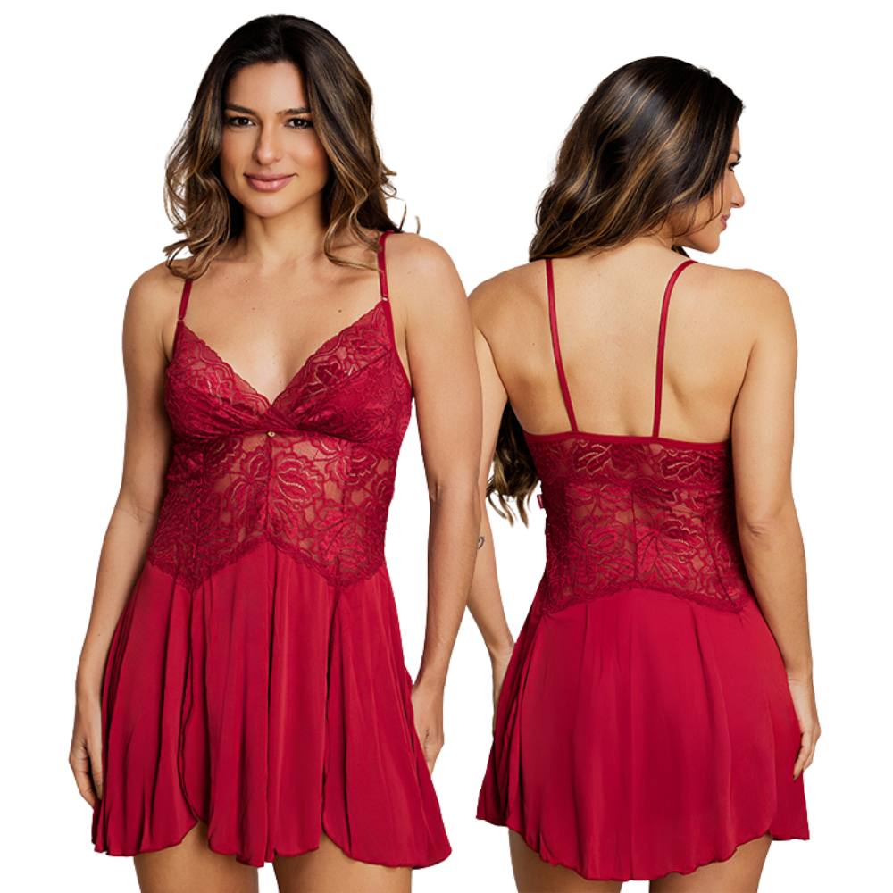 Camisola Sem Bojo em Renda com Fenda Elegância e Conforto