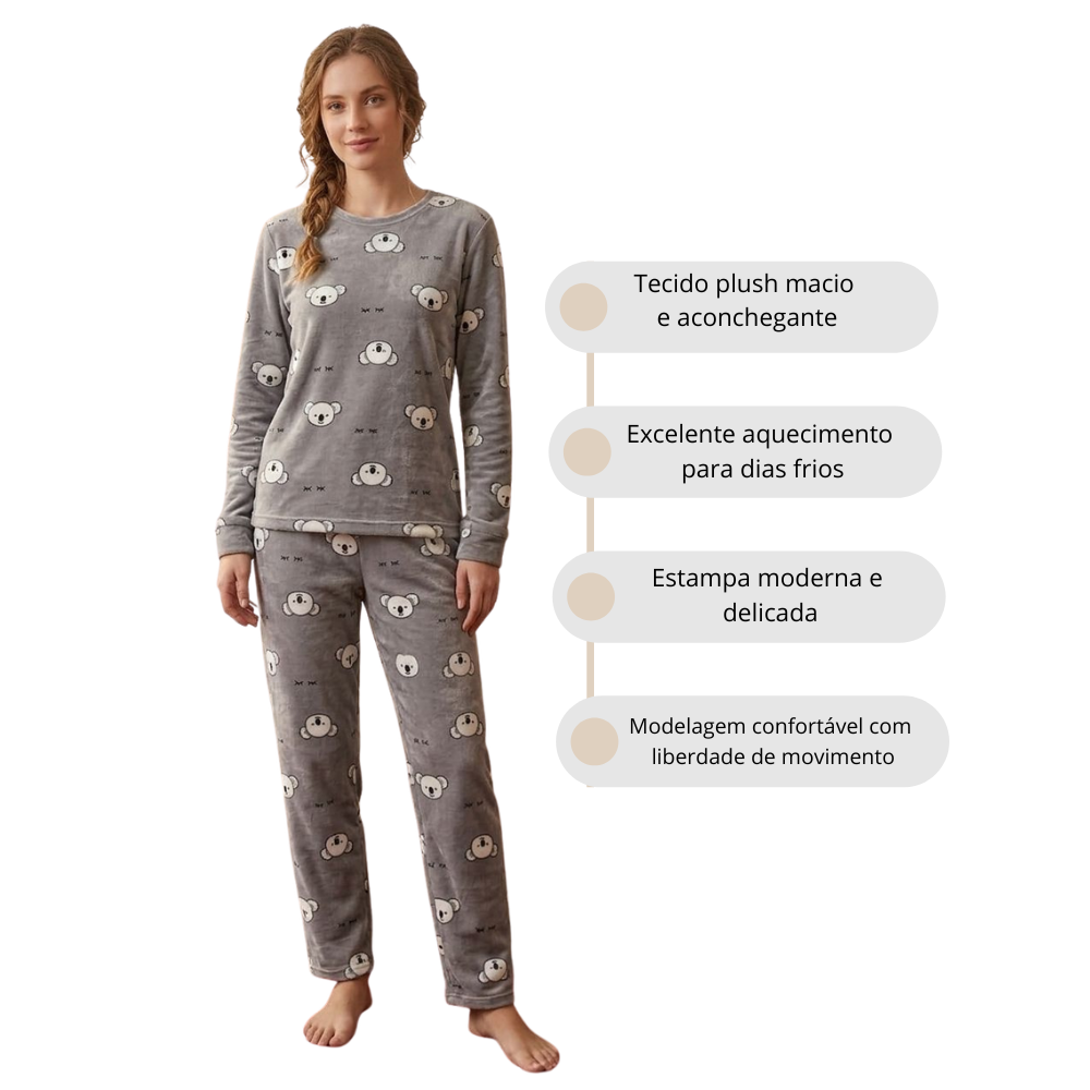 Pijama Feminino Plush Estampado Decote Redondo
