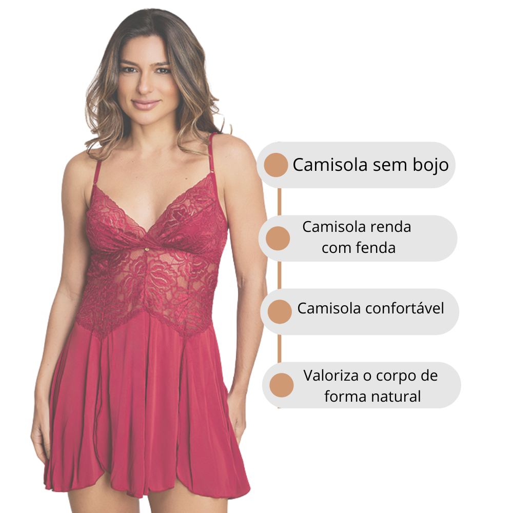Camisola Sem Bojo em Renda com Fenda Elegância e Conforto