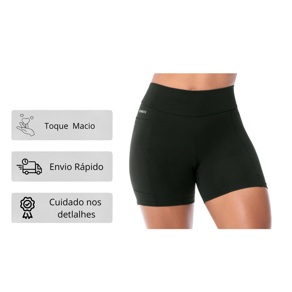 Bermuda Short Legging Fitness Proteção UV50+ com Bolso Lateral e Cós Alto