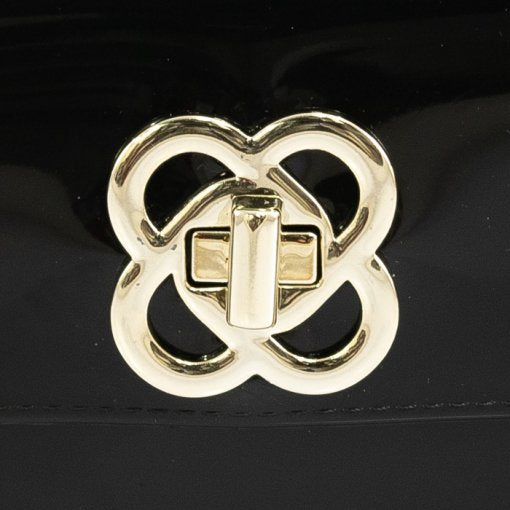 Bolsa Feminina Preta com Alça em Metal Dourado Estilo Carteira