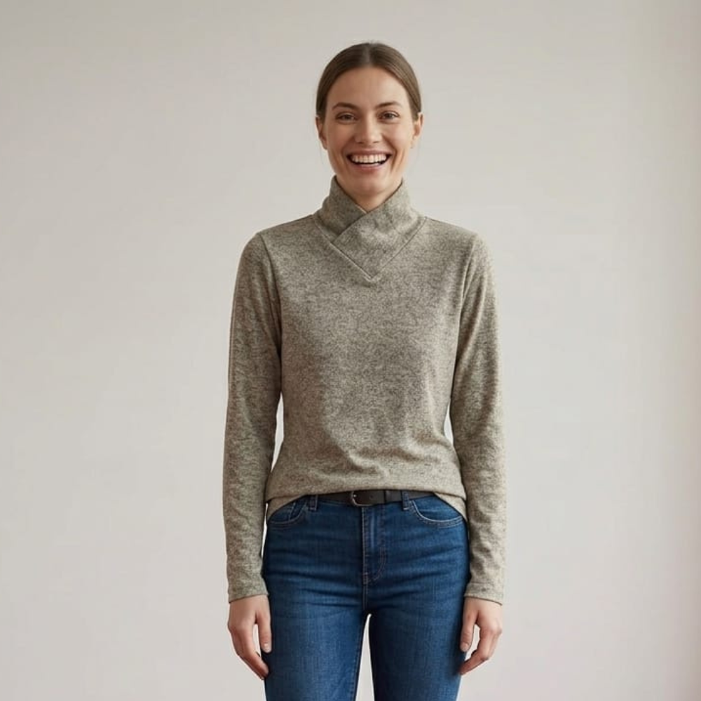 Blusa Básica Gola V Flanelada em Viscose