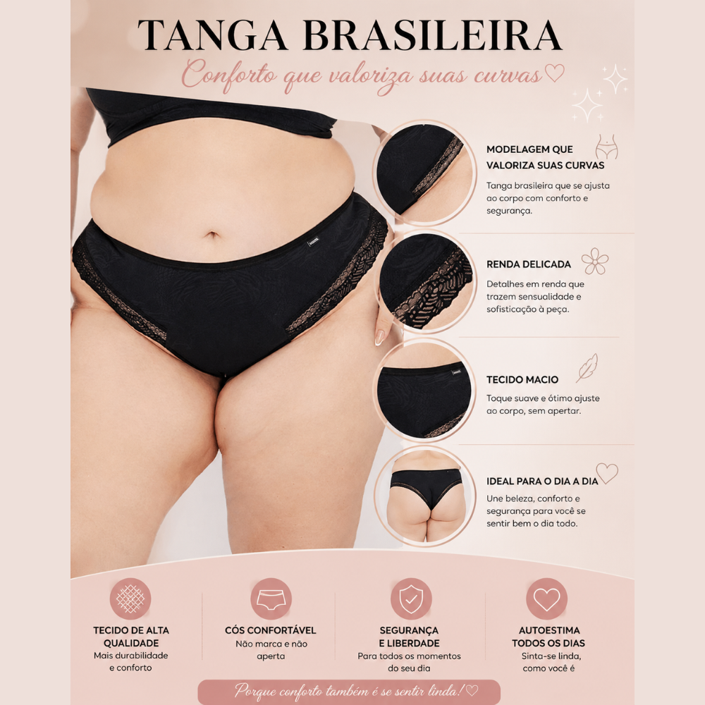 Calcinha Plus Size Tanga Brasileira com Renda
