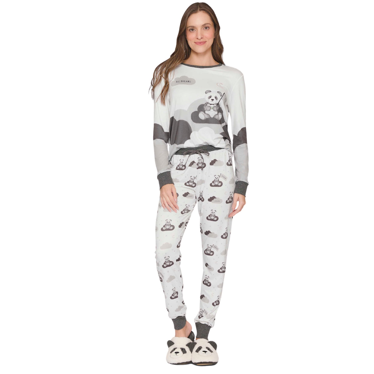 Pijama Jogger em Sublime Touch em Acabamentos Canelados Mescla