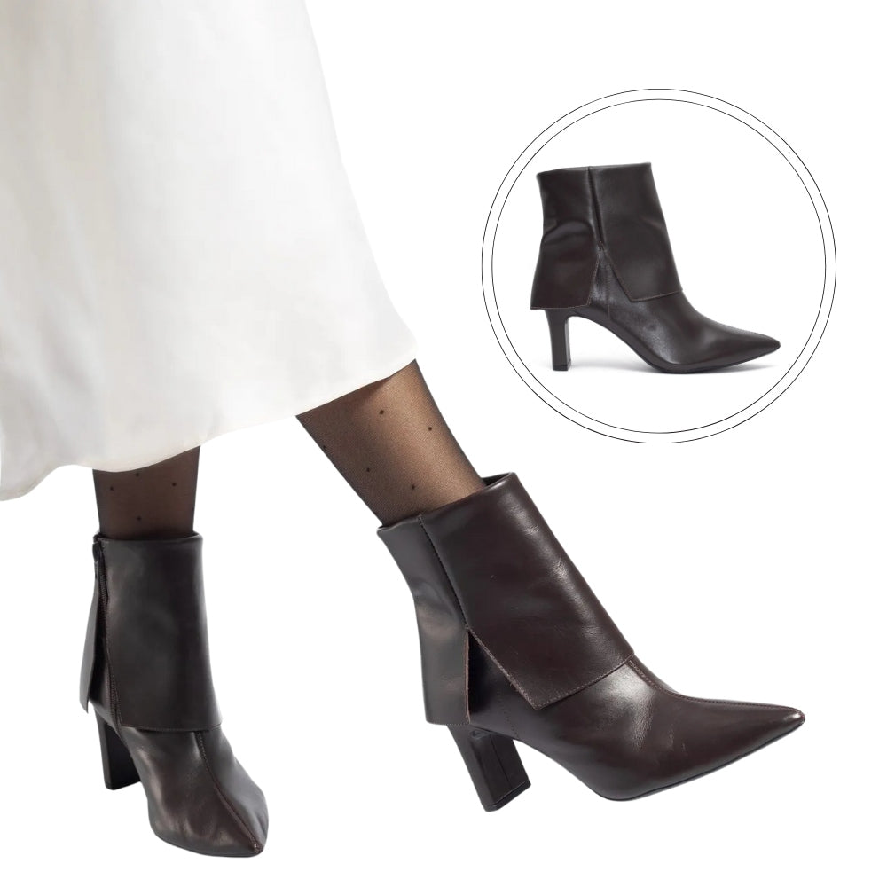 Bota em Couro com Pala de Camurça e Salto Mônaco Café