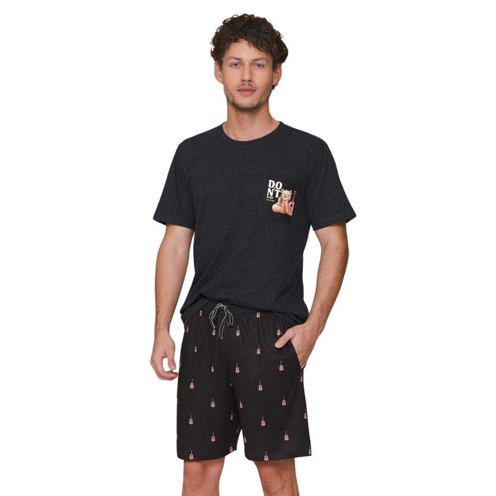 Pijama Curto Masculino Malha Melange Soft Touch