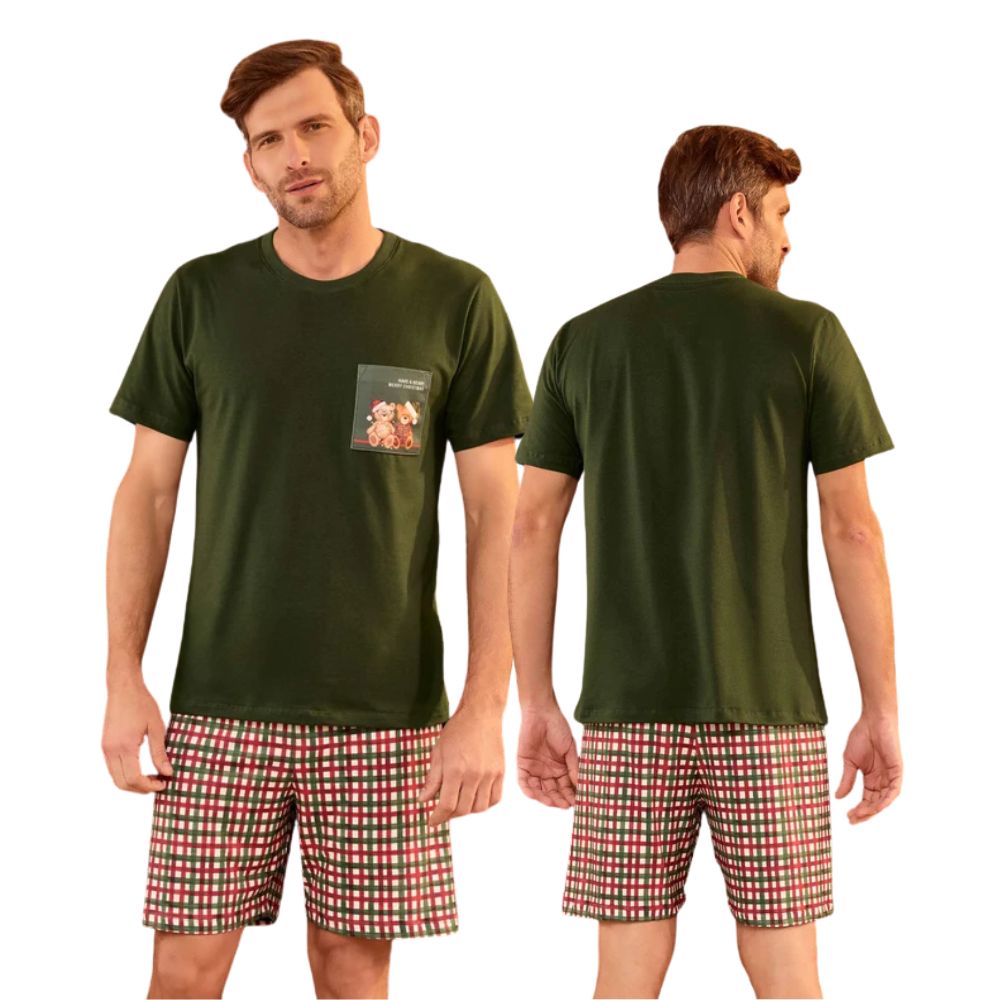 Pijama Curto Masculino Especial Natal Christmas Night em Malha Soft Touch e Sublime Touch