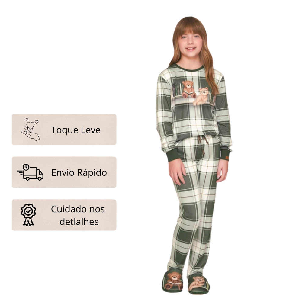 Pijama Comfort Infantil Feminino Xadrez BB Moment em Sublime Touch