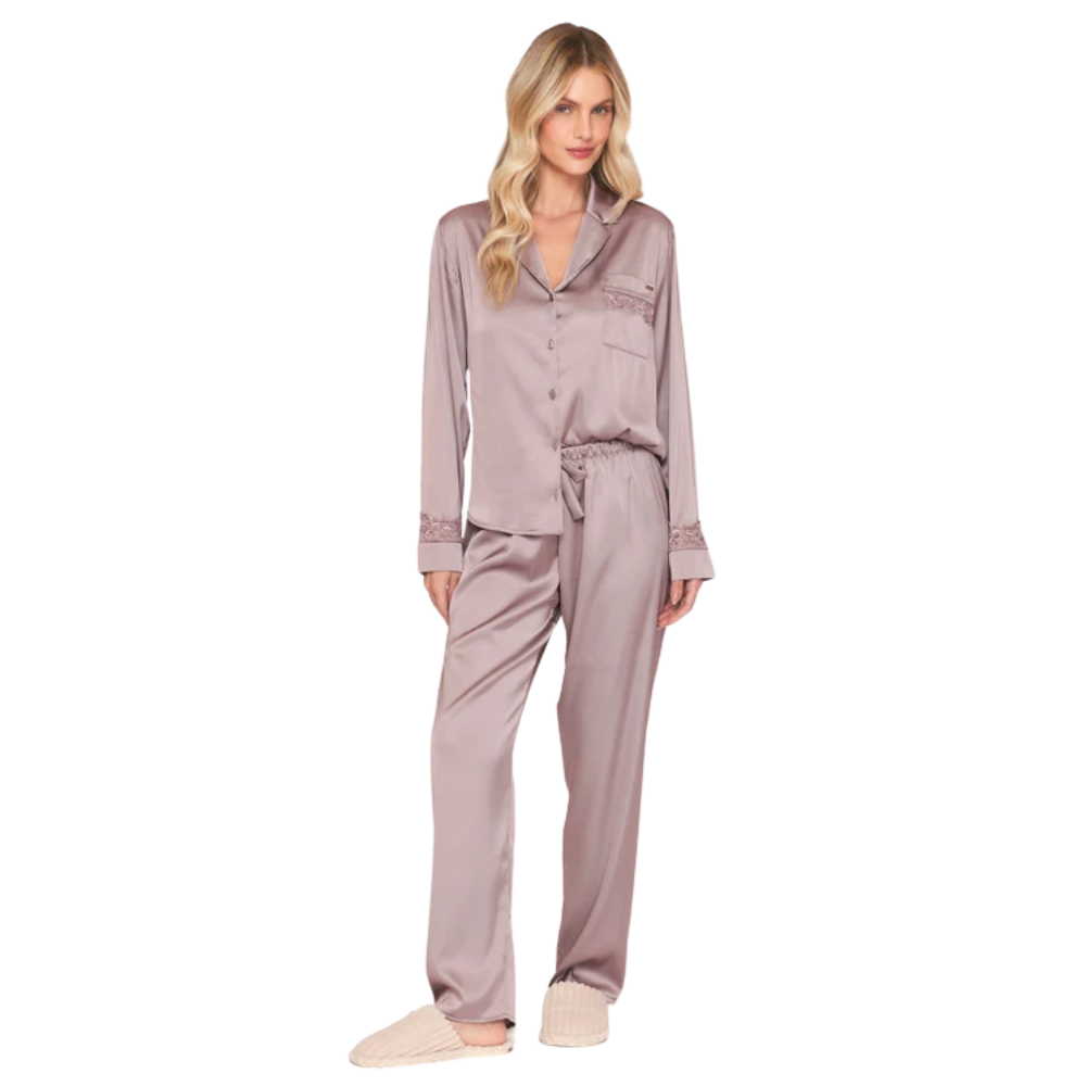 Pijama Aberto Feminino Longo em Satinê Stillness