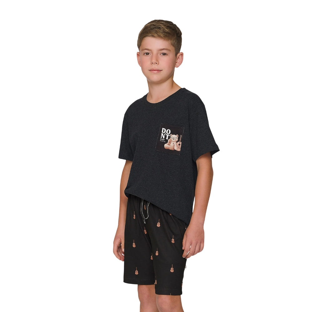 Pijama Curto Masculino Infantil Malha Melange Soft Touch