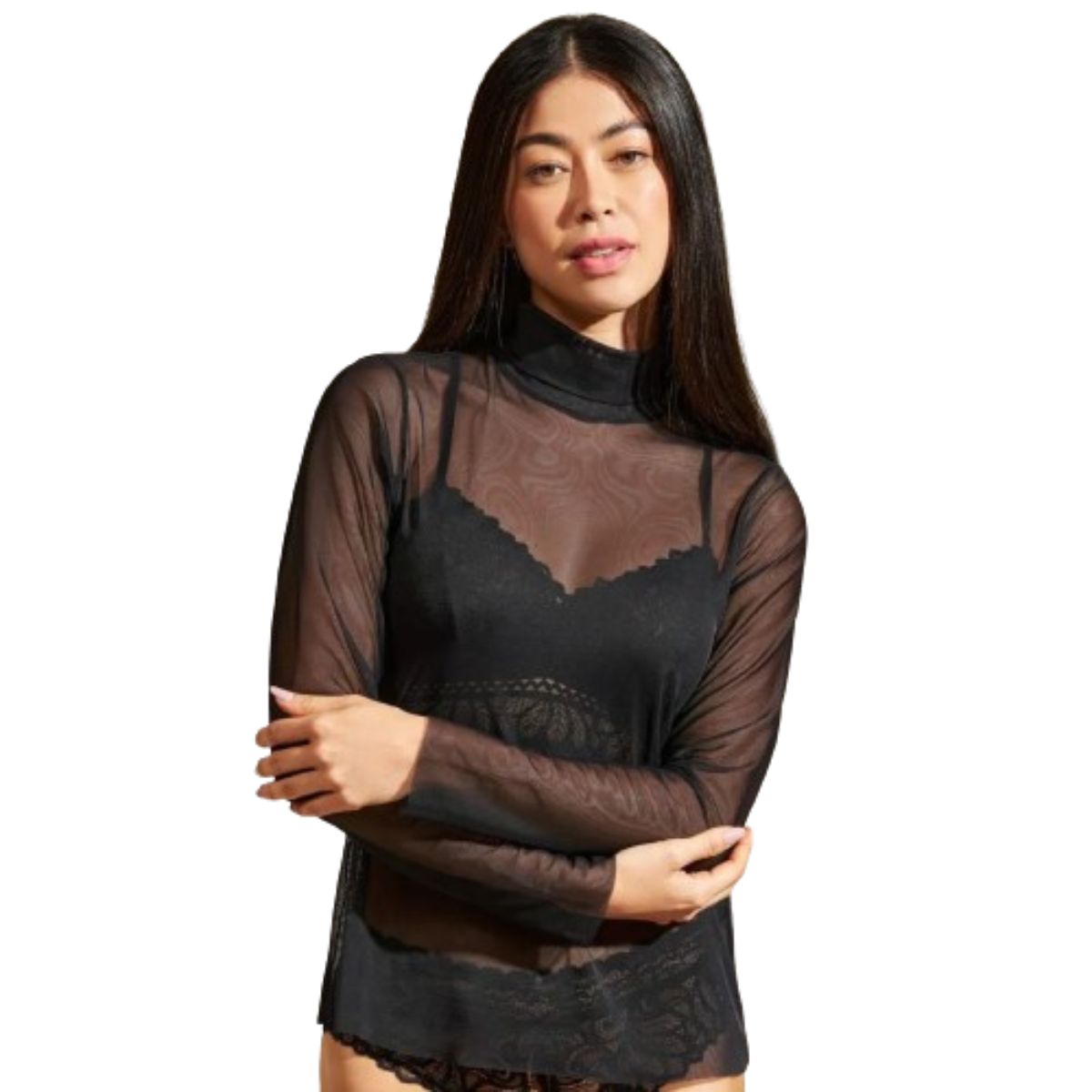 Blusa Manga Longa de Tule com Gola Olímpica e Super Versátil