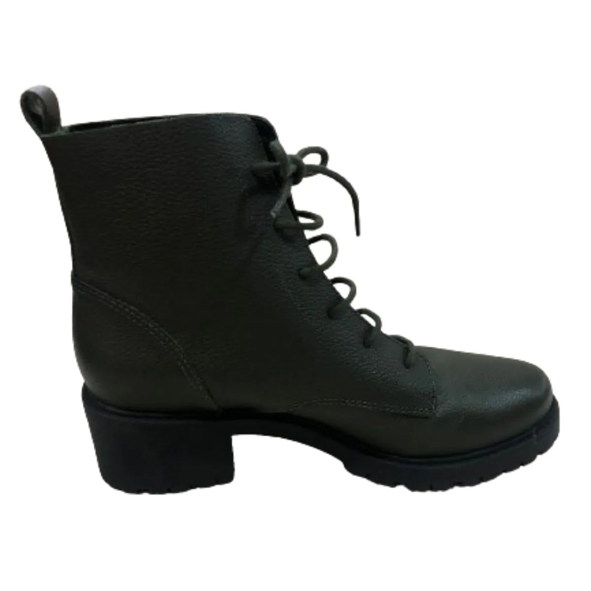 Bota Coturno Cano Curto em Couro com Salto Tratorado