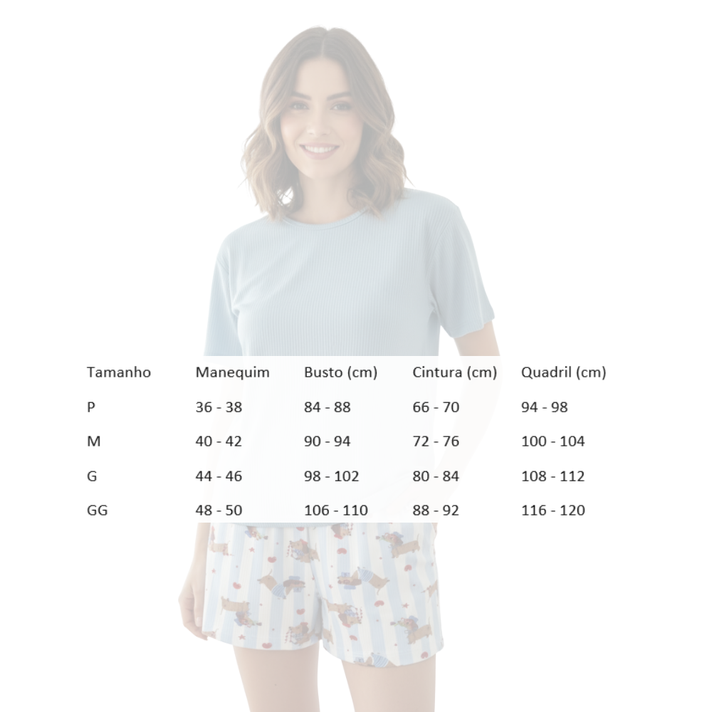Pijama Curto Feminino Manga Ribana Verão