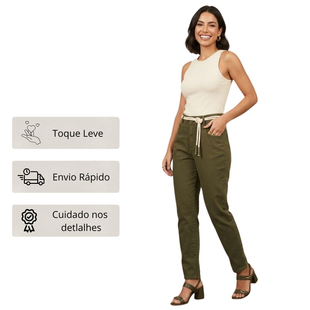 Calça Jeans Reta Feminina em Algodão Modelagem Clássica