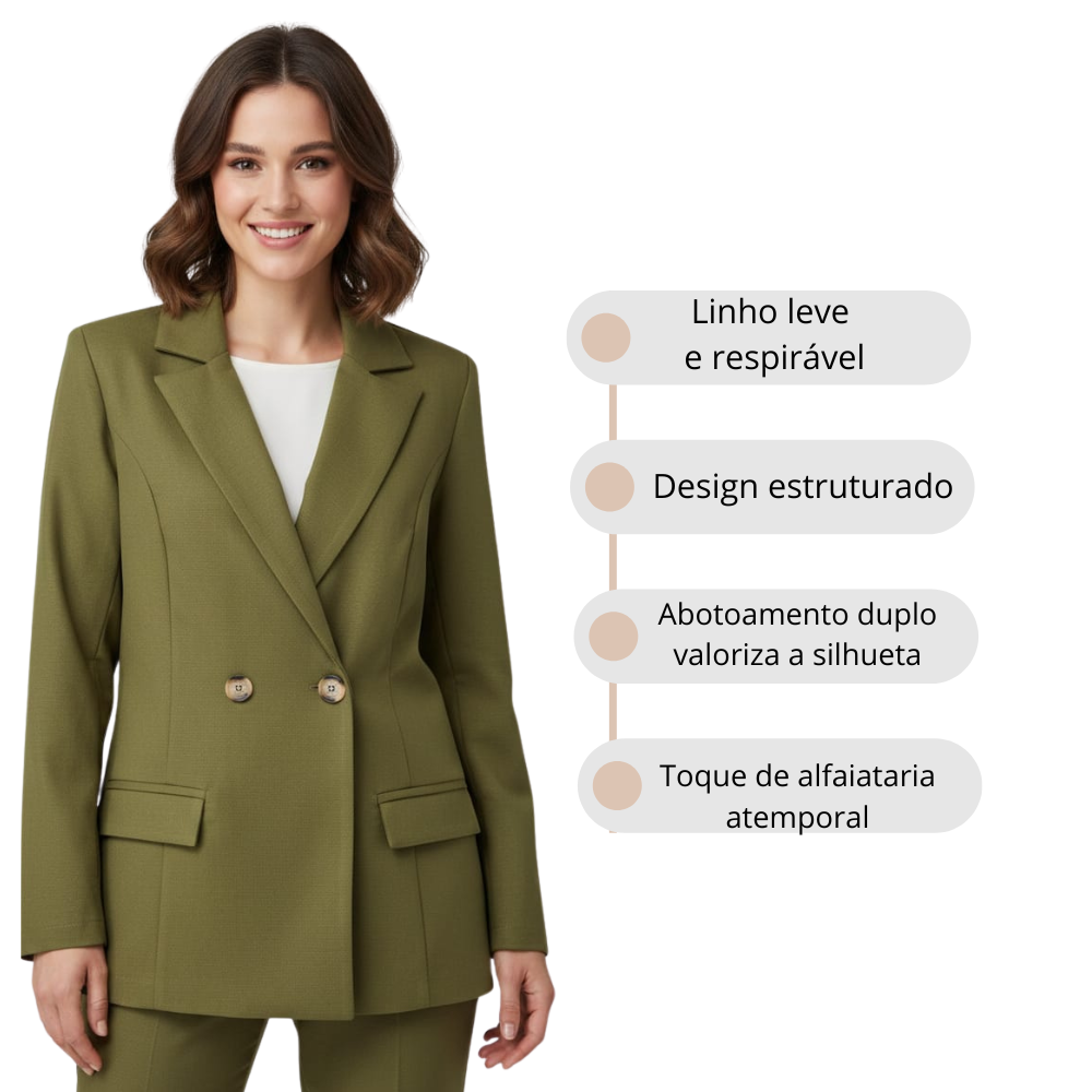 Blazer em Linho Feminino Transpasse Duplo Elegante, Leve e Sofisticado -  Ilícito