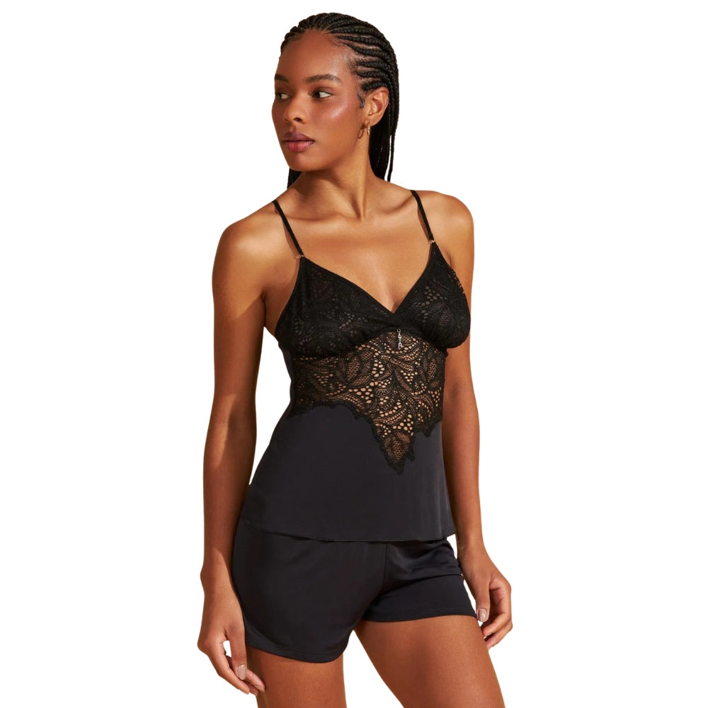 Short Doll De Microfibra e Renda Samambaia Esculpida