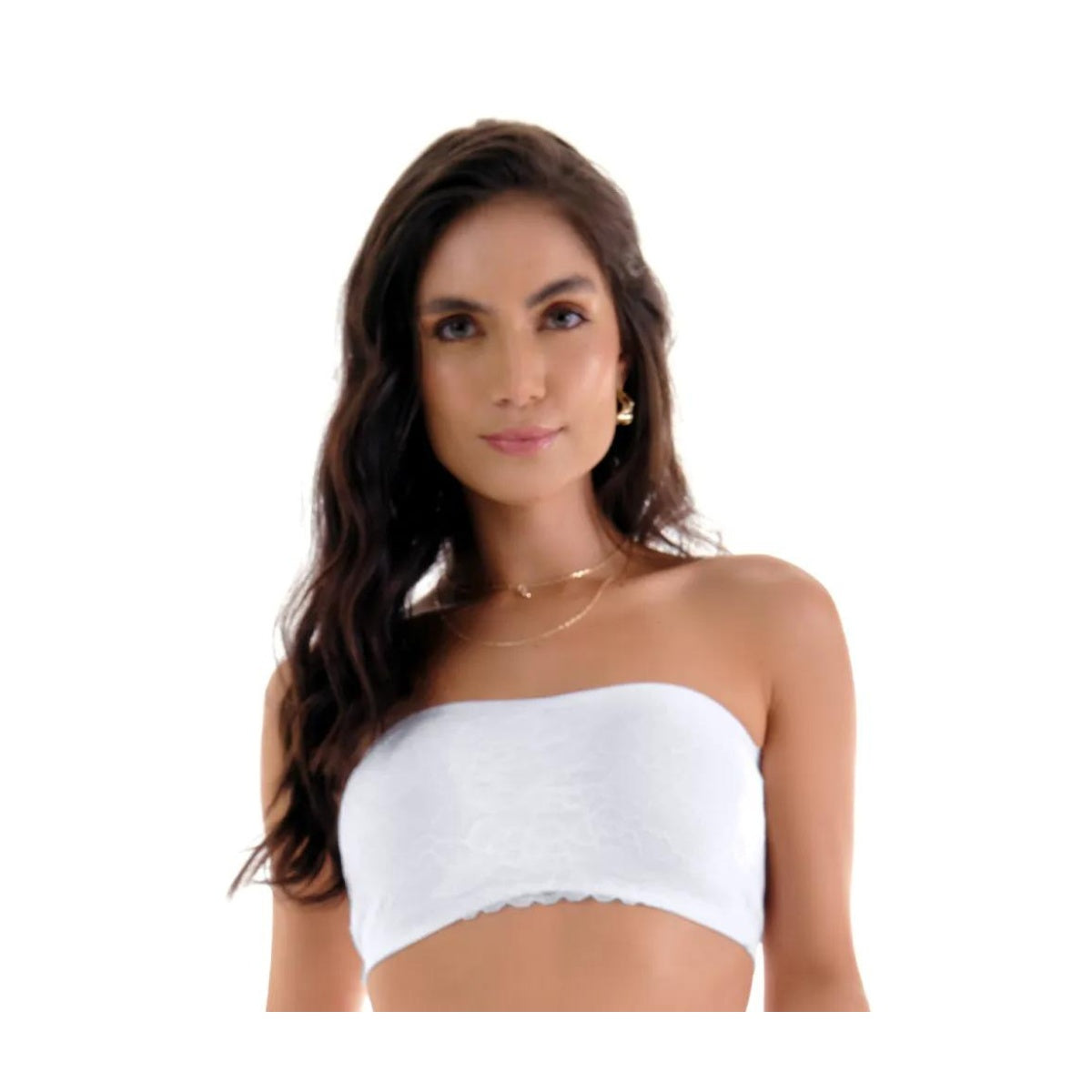Sutiã Top Faixa com Renda e sem Costura Branco