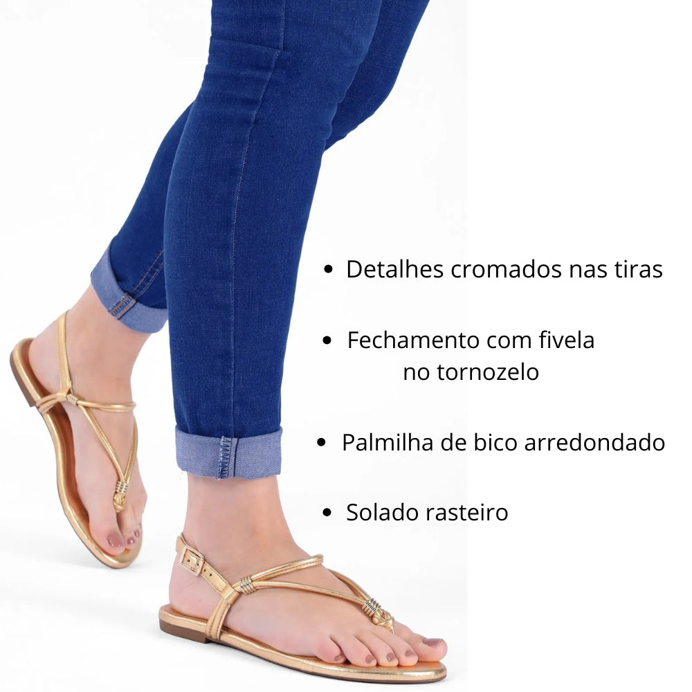 Sandália Rasteira Metalizada em Dourado Conforto e Estilo