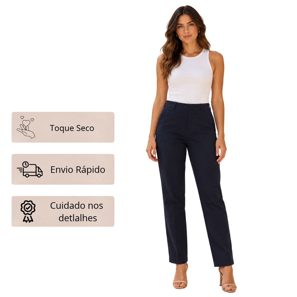 Calça Feminina Alfaiataria em Algodão Off White Ilícito