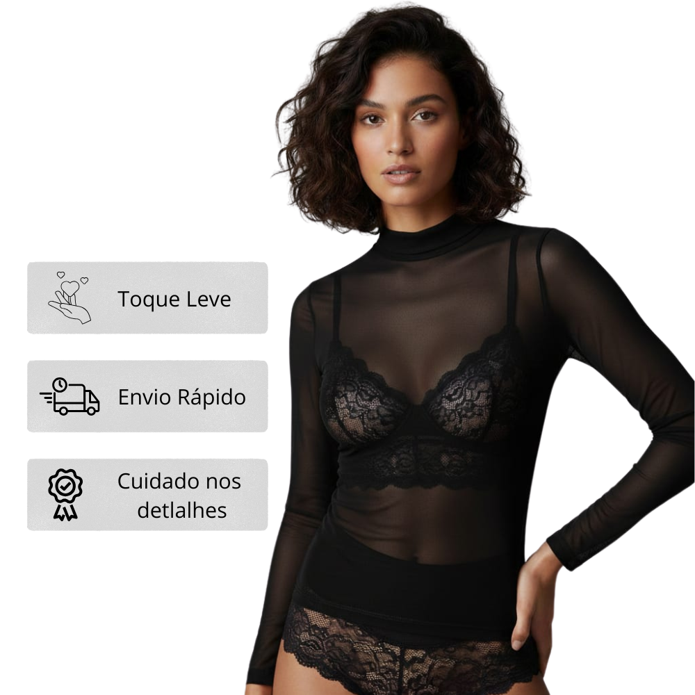 Blusa em Tule Feminina Transparência Elegante - Ilícito
