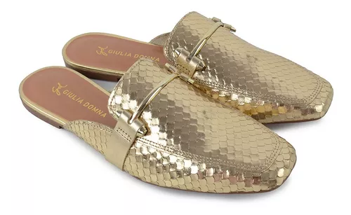 Mule Cobra Lux Dourado Elegância e Originalidade