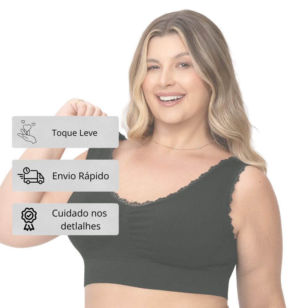 Sutiã Top Plus Size com Bojo Removível em Renda Sem Costura | Zee Rucci