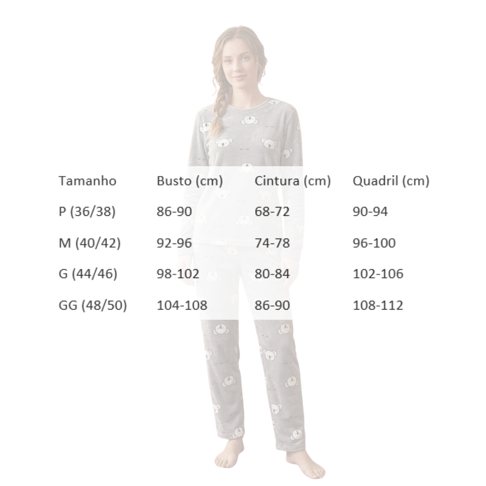 Pijama Feminino Plush Estampado Decote Redondo