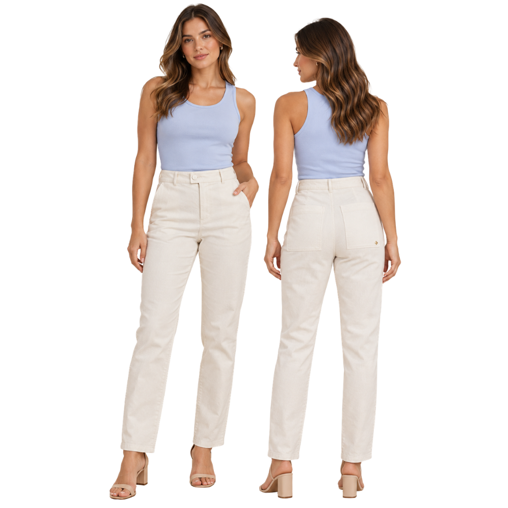 Calça Feminina Alfaiataria em Algodão Off White Ilícito