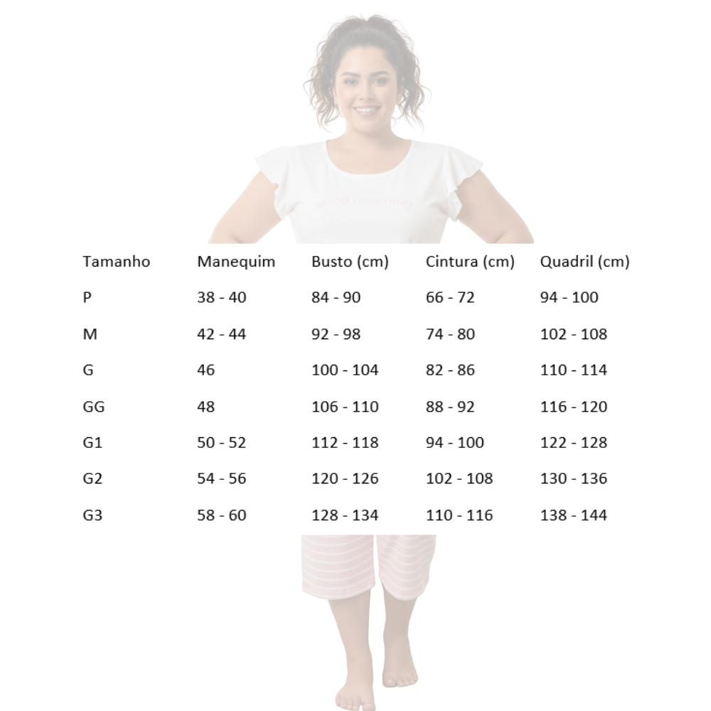 Pijama Feminino Curto Manga Babado com Capri em Visco para o Verão