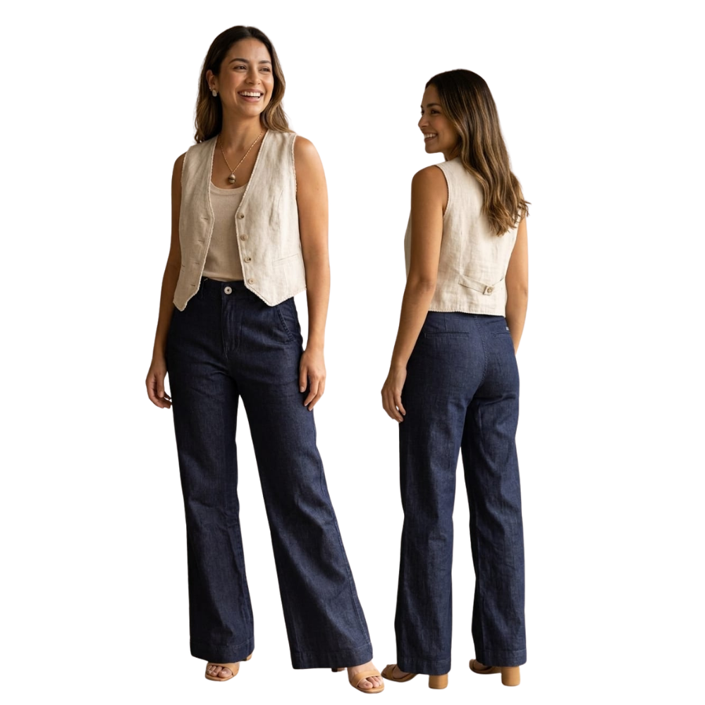 Calça Feminina Pantalona Jeans 100% Algodão