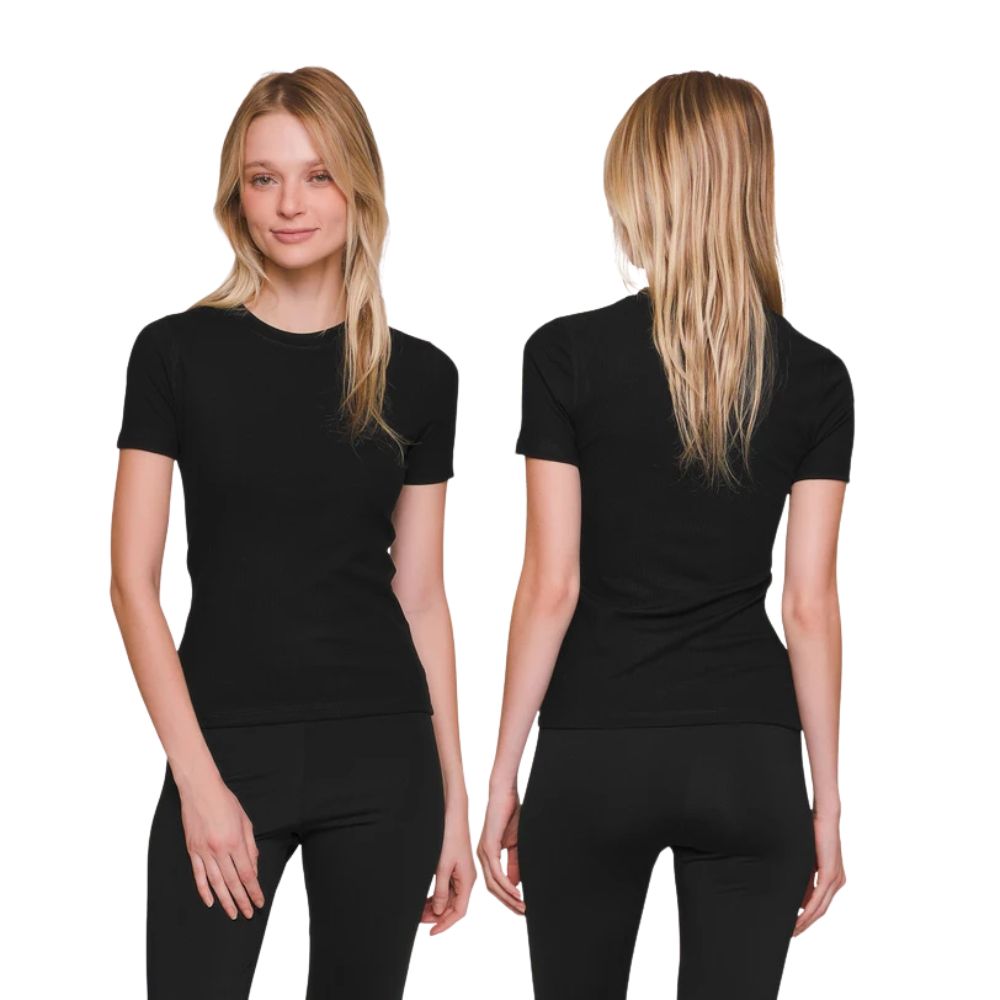 Blusa Feminina Manga Curta com Tecido Canelado e Decote Redondo Basic Mood em Mini Canelado Stretch