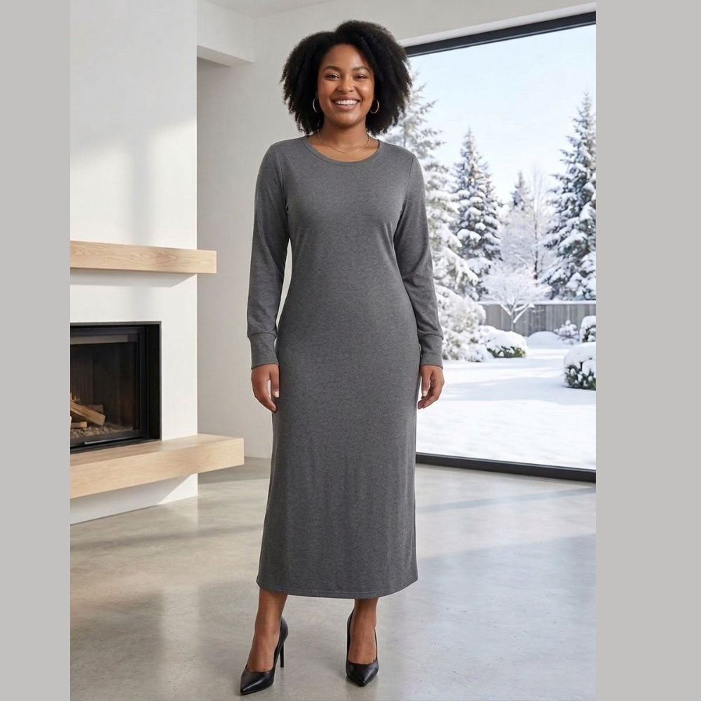 Vestido Longo Malha Leve com Fenda Lateral Conforto e Estilo