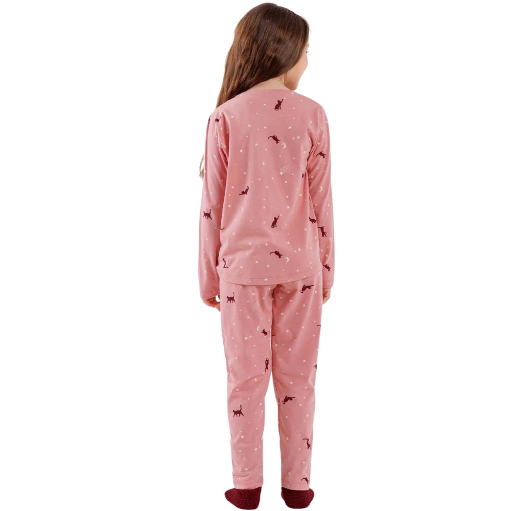 Pijama Feminino Infantil em Algodão com Manga Longa com Calça