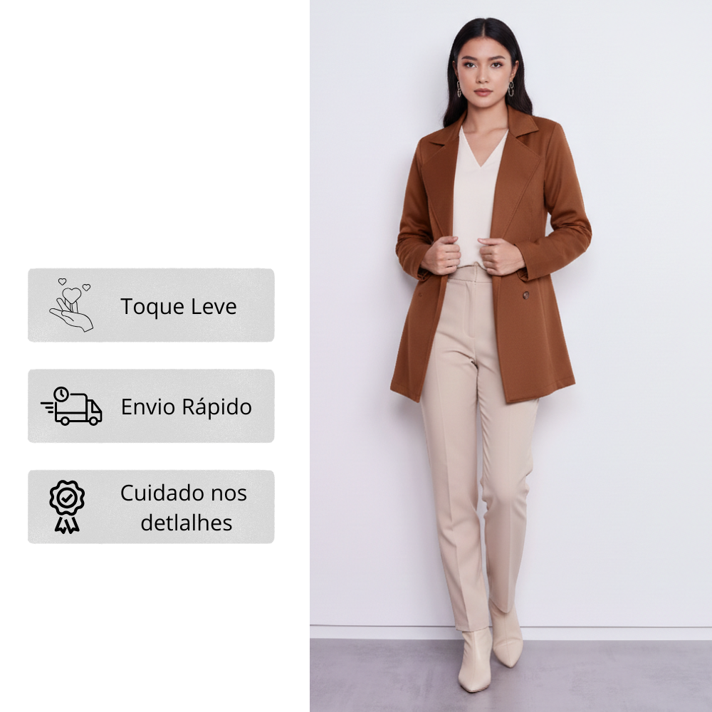 Blazer Coat Suede Feminino Alongado com Amarração Toque Aveludado -  Ilícito