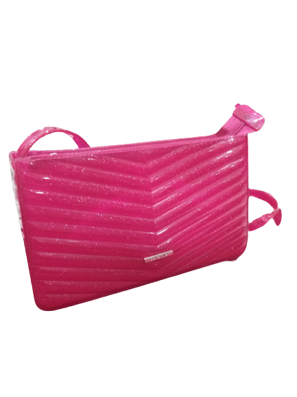 Bolsa Feminina Rosa Com Alça Translúcida Brilhante