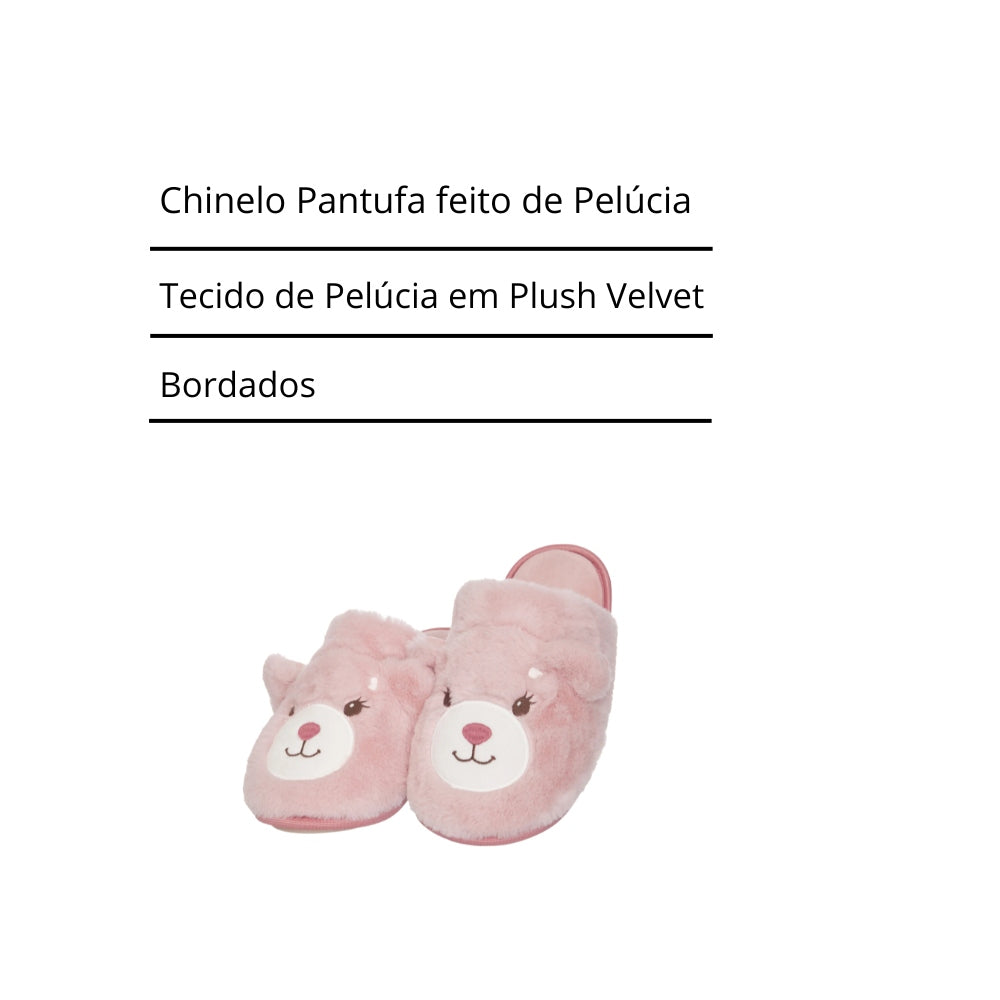 Chinelo Pantufa Nina Peluciado com Bordados em Tecido de Pelúcia em Plush Velvet
