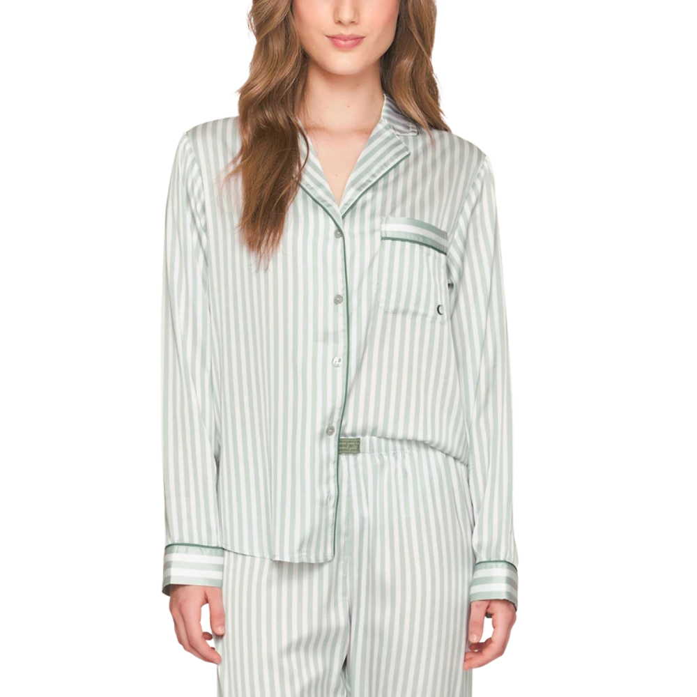 Pijama Aberto Feminino Longo em Satinê Listrado Dreams Only