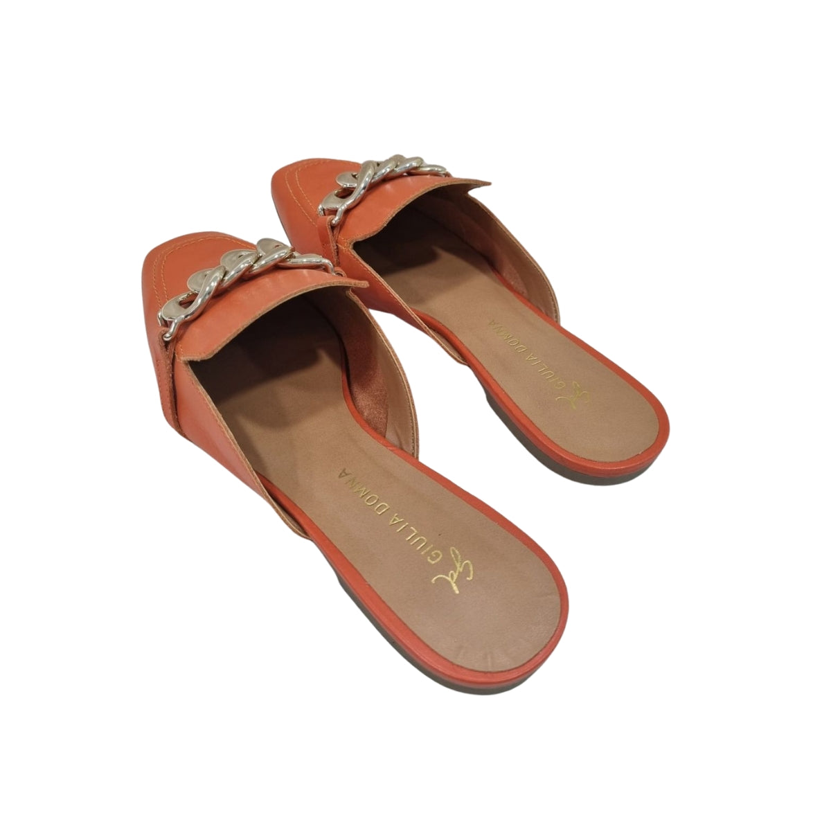 Mule Atanado Stone Laranja com Detalhe Dourado