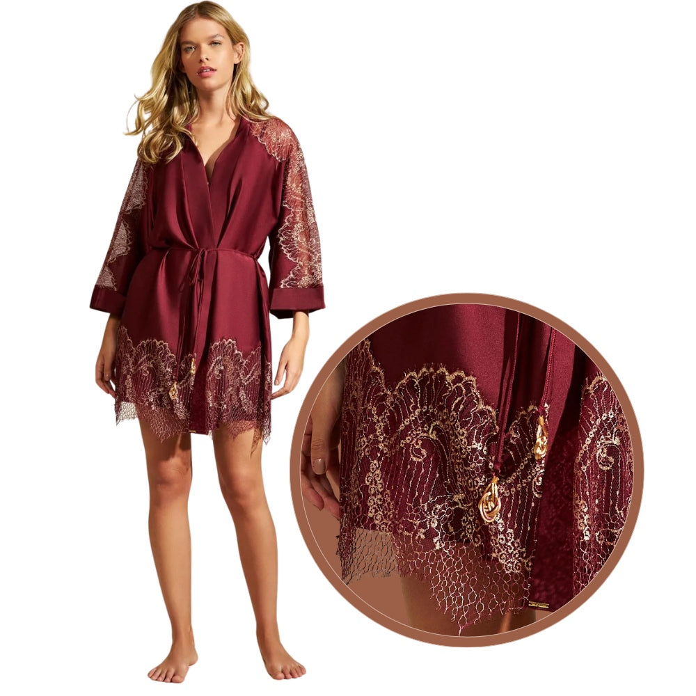 Conjunto Robe e Camisola de Charmeuse Prime com Renda Âmbar