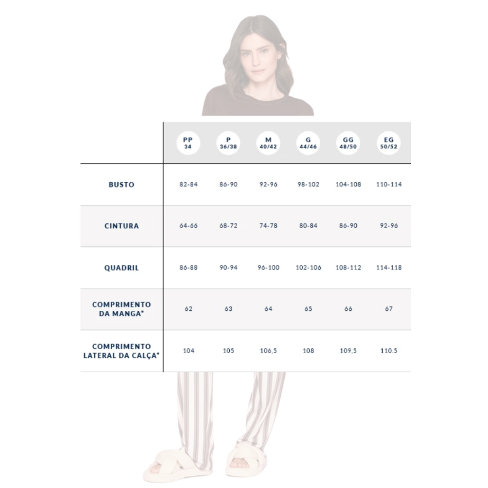 Pijama Comfort Feminino Listrado com Bordado Chic Harmony em Viscolycra Sublime Touch -  Lua Luá