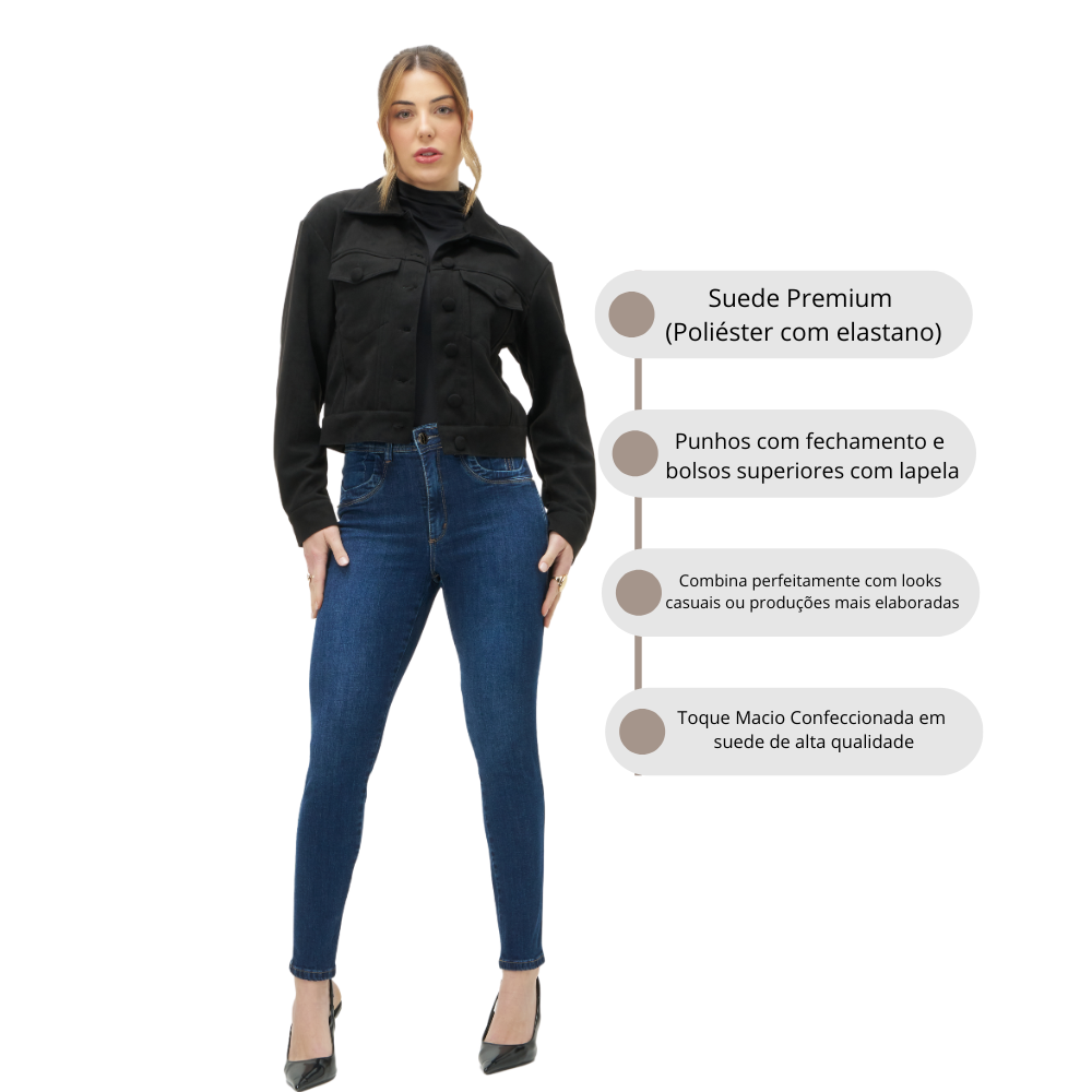 Jaqueta Feminina em Suede Comprimento Levemente Cropeed - Detox