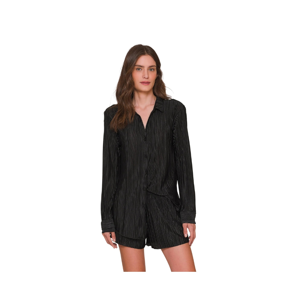 Pijama Aberto Short em Plissado Flow