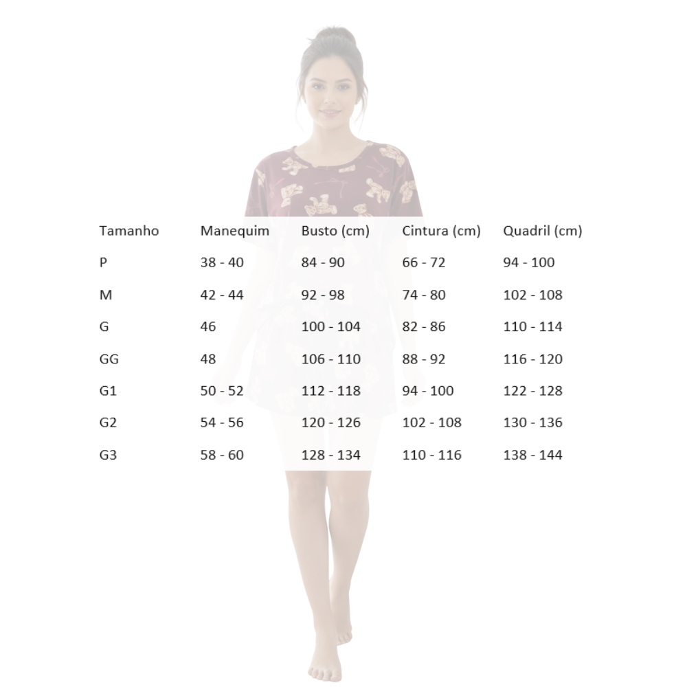 Pijama Feminino Curto Manga Verão em Suede