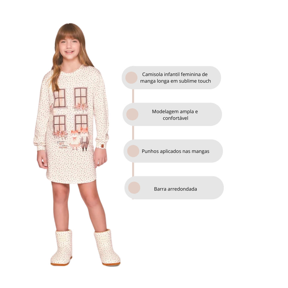 Camisola Manga Longa Infantil Feminina All Print Cots Cats em Sublime Touch