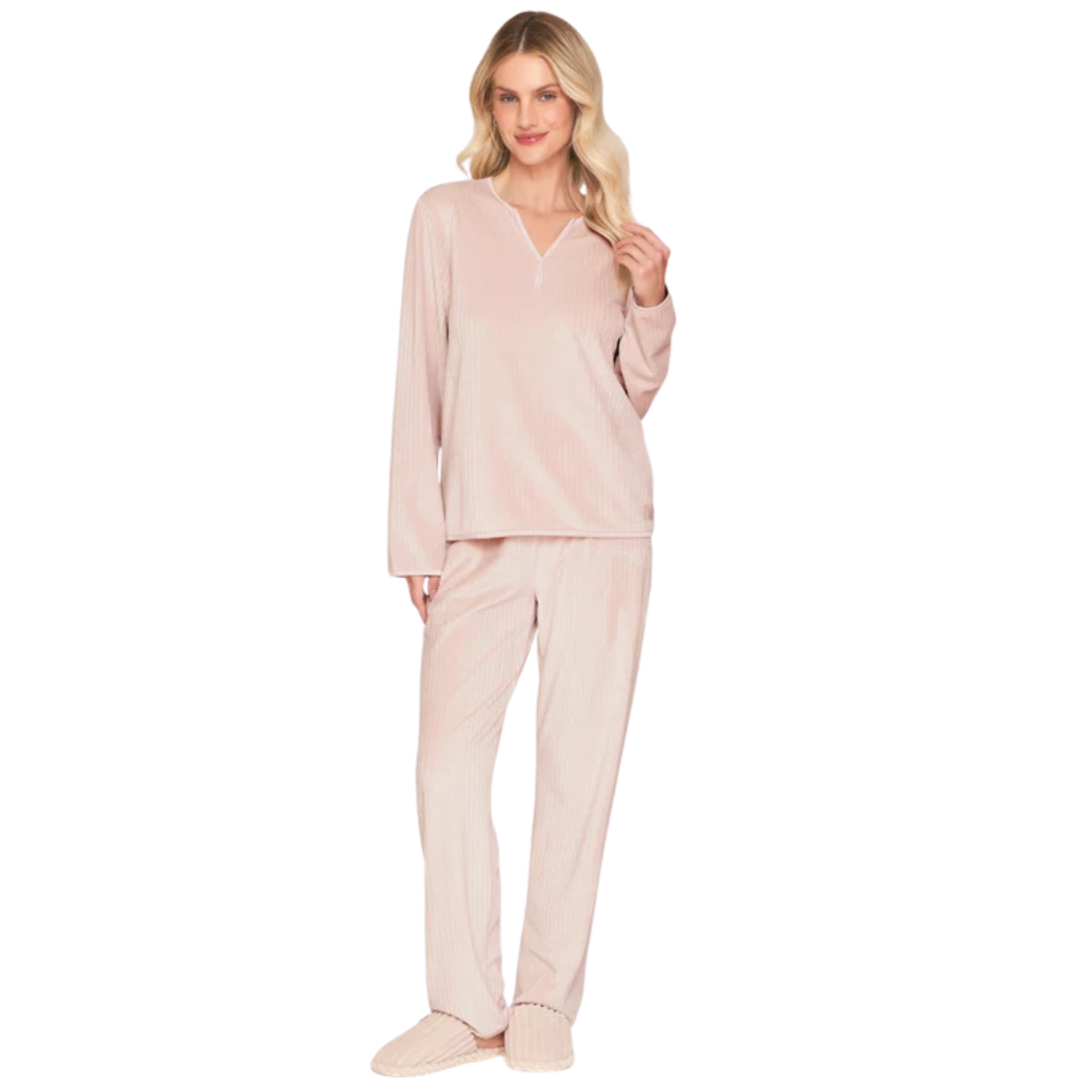 Pijama Comfort Feminino Peluciado Comfy Life em Canelado Velvet