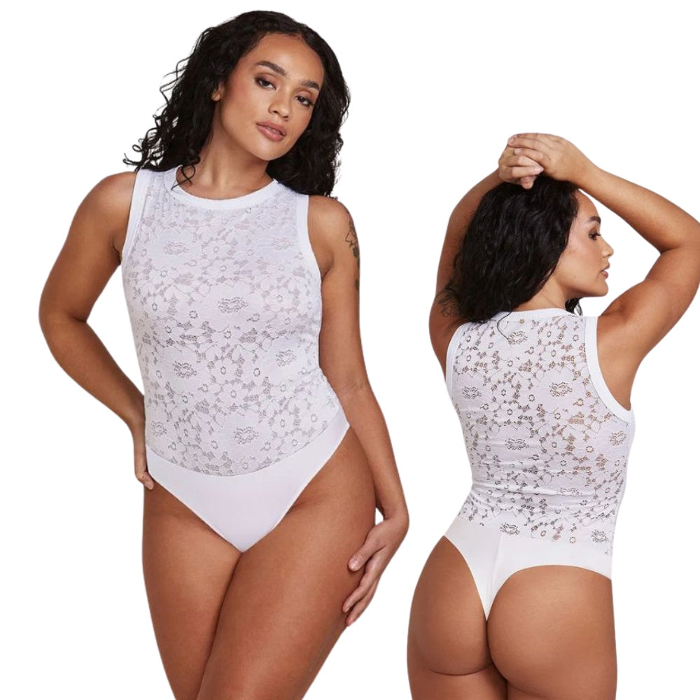 Body Regata Fio Dental Em Renda Floral